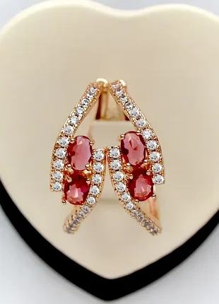 Серьги-кольца с красными кристаллами xuping m&amp;l диаметр 3 см. (медицинское золото)