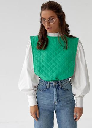 Комплект 3-йка блуза із обʼємним рукавом з накидкою та поясом2 фото