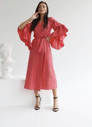 Льняное платье кимоно кардиган кимоно назапах лён лен льняне плаття сукня з льону кімоно4 фото