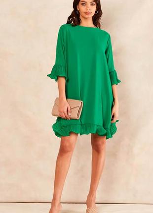 Шикарное платье style w трендового зеленого цвета а-силуэта с плиссироваными деталями4 фото