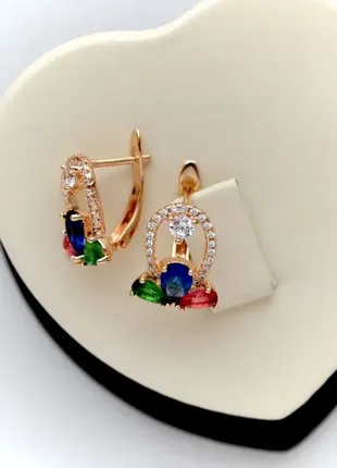 Серьги с разноцветными цирконами xuping m&l. (медицинское золото)