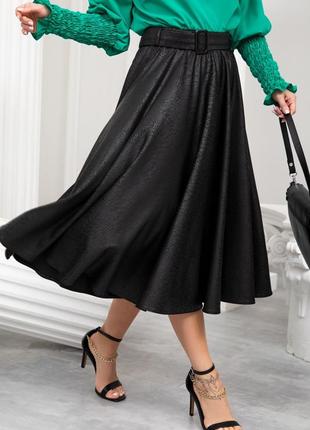 Черная фактурная юбка из эко-кожи2 фото