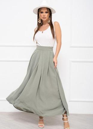 Оливковая текстурированная юбка со сборками