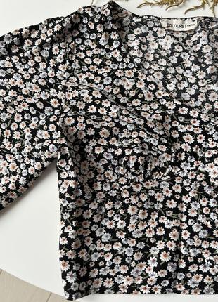 Блуза кроп топ з віскози у квітковий принт блузка с вискозы в цветочный принт4 фото