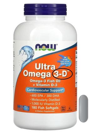 Now foods ultra omega 3 180 рибних капсул з вітаміном д3 d3  імунітету омега 3 комплекс  now-01664