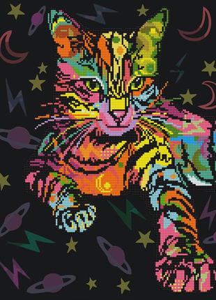 Алмазна картина розмальовка "неонова кішка"