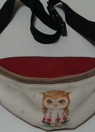 Поясная сумка-бананка с прикольными актуальными принтом сова. акция4+1=4