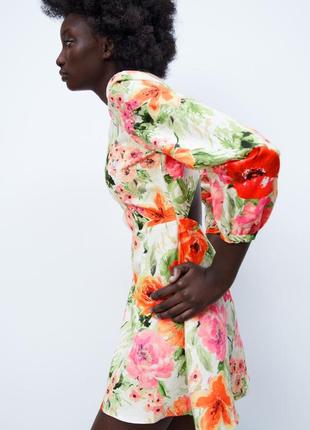 Льняна/льон сукня з рукавами в квіти/квітковий принт зара/zara2 фото