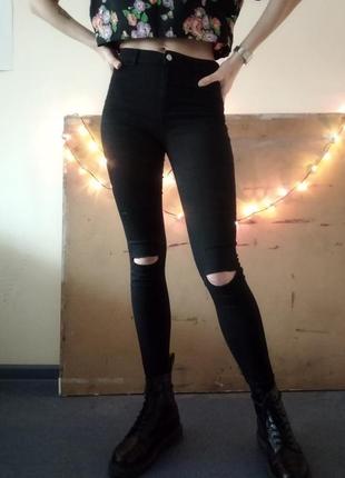 Узкие чёрные джинсы с высокой посадкой2 фото