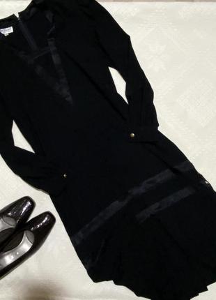Платье черное женское с пуговицами плиссе с пуговицами и вставками атласа низ плиссе- s,m