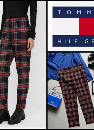 Стильні картаті штани, tommy hilfiger, оригінал, дорогий преміум бренд, прямі, висока посадка, тартан,1 фото