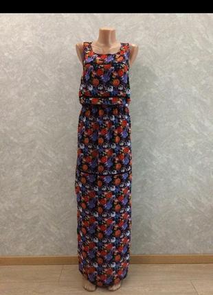 Женское george платье сарафан лето длинное принт цветы маки нарядное шифоновое7 фото