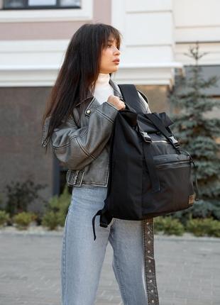 Чёрный женский рюкзак roll top - оксфорд7 фото