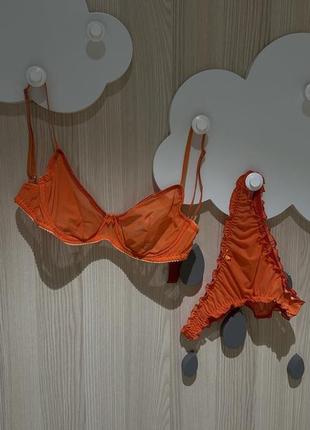 Оранжевое белье, тоненькое белье, белье сеточка, прозрачное белье, эротический комплект