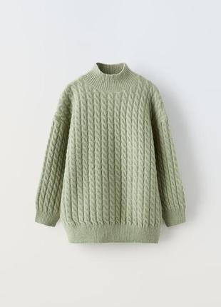 Удлиненный зеленый свитер на девочку zara new