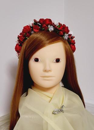 Віночок-обруч на голову ручної роботи "трояндовий червоний"