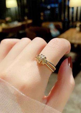 Женское регулируемое кольцо из серебра s925 пробы золото с камнями блестящее стразы блестки тренд стиль акция скидка распродажа2 фото