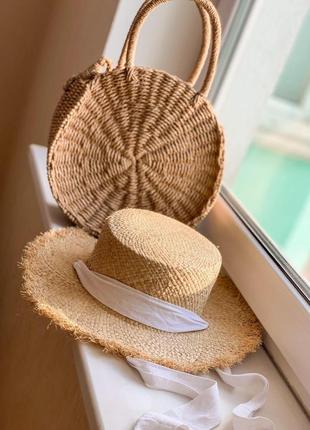 Комплект капелюх жіночий з бахромою і сумка з рафії