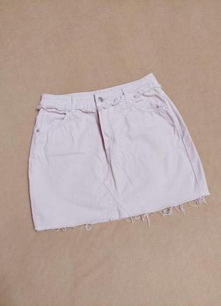 Розовая джинсовая юбка topshop с бахромой барби мини юбочка1 фото