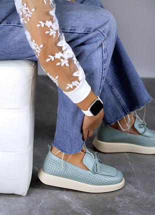 Жіночі туфлі лофери із натуральної шкіри з перфорацією весна літо3 фото