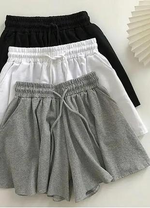 Женские шорты-юбка летние спортивные на высокой посадке (серый, белый)