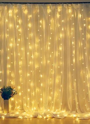 Красивая гирлянда штора роса светодиодная. интерьерная гирлянда с пультом. штора капля...