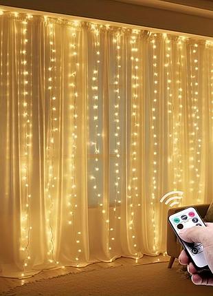 Красивая гирлянда штора роса светодиодная. интерьерная гирлянда с пультом. штора капля...