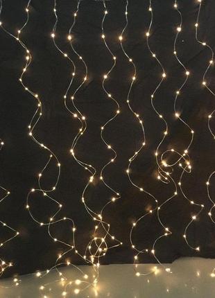Красивая гирлянда штора роса светодиодная. интерьерная гирлянда с пультом. штора капля...