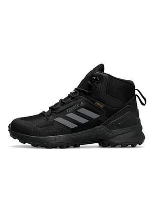 Кроссовки мужские зимние черные adidas terrex swift r gore tex black grey stripes