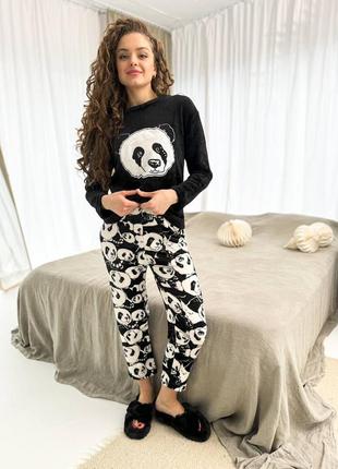 Мягкая пижамка махра с принтом "🐼 панда" женская пижама8 фото