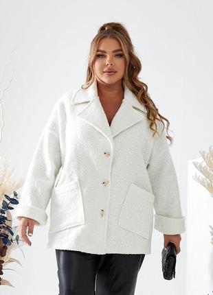 Жіноче тепле коротке пальто з хутряної тканини на ґудзиках великі розміри 48-588 фото