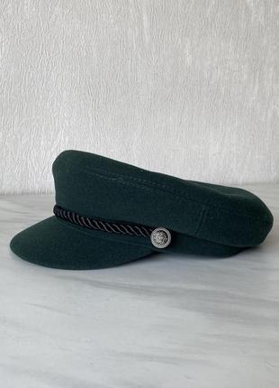 Шляпа берет кепи шерсть - зеленый с козырьком фуражка