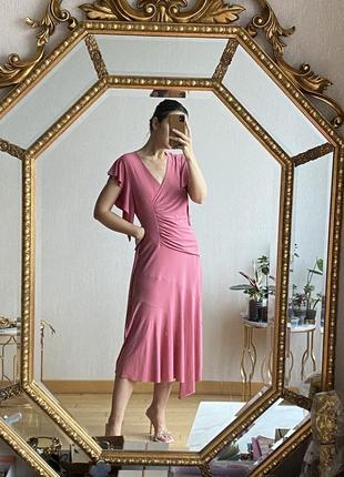 Сукня рожева у вінтажному стилі з оборками і драпіруванням трикотажна2 фото