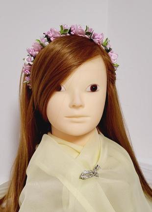 Віночок-обруч на голову ручної роботи "трояндочка рожева"