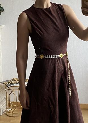 Зара zara платье миди платье коричневое ниже колена классический крой