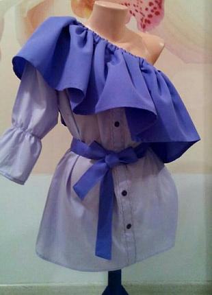 Ексклюзивний жіноча сорочка з воланом. блуза з асиметричним кроєм.