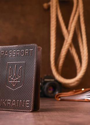Обкладинка на паспорт shvigel 13930 шкіряна коричнева6 фото