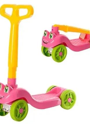 Самокат технок 3657 розовый детский 4-колесный пластиковый стойкий