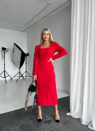 Стильна елегантна сукня жіноча міді червона/чорна2 фото