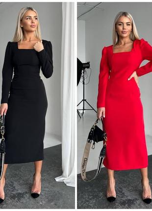 Стильна елегантна сукня жіноча міді червона/чорна1 фото