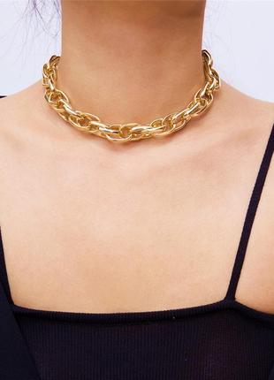 Ланцюг ланцюжок чокер велика складне плетіння кольє намисто під золото нова2 фото