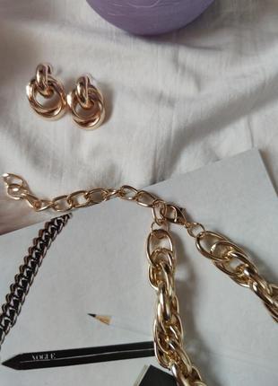 Цепь цепочка чокер крупная сложное плетение колье ожерелье под золото новая5 фото