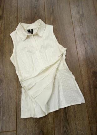 Mango біла в атласну смужку блуза сорочка без рукава присталеннего крою складки внизу5 фото