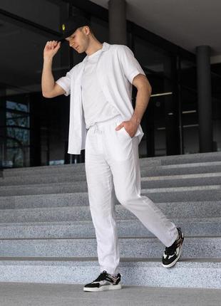 Мужские льняные брюки свободного кроя белые pobedov chill6 фото