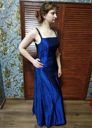 Платье вечернее синее, на бретелях, в пол. р-р l.
