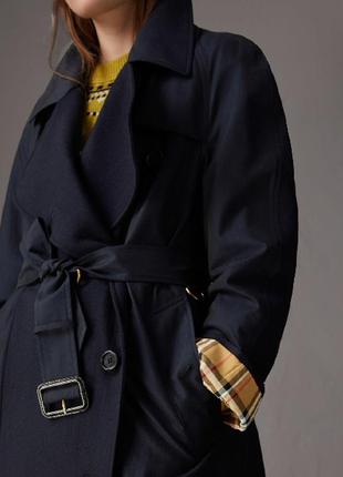 Tropical gabardine asymmetric trench coat in blue carbon2 фото