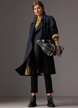 Tropical gabardine asymmetric trench coat in blue carbon