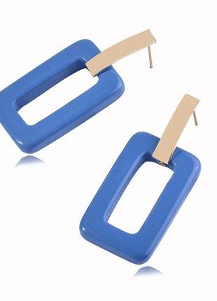 Голубые прямоугольные стильные пластиковые серьги, 55391 фото