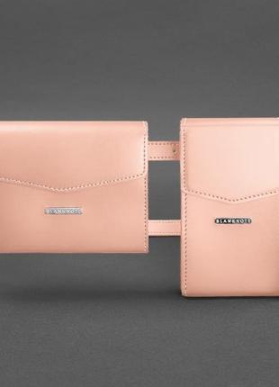 Набір сумка-клатч на пояс через плече жіноча шкіряна, рожева 2 шт2 фото