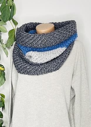 Хомут шерсть мохер альпака шарф труба серый синий на зиму осень теплый шарф снуд капор натуральный1 фото